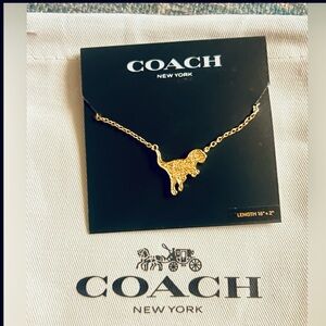 NWT COACH Rexy Pave Crystal Gold T Rex Necklace w/ Dust Bag